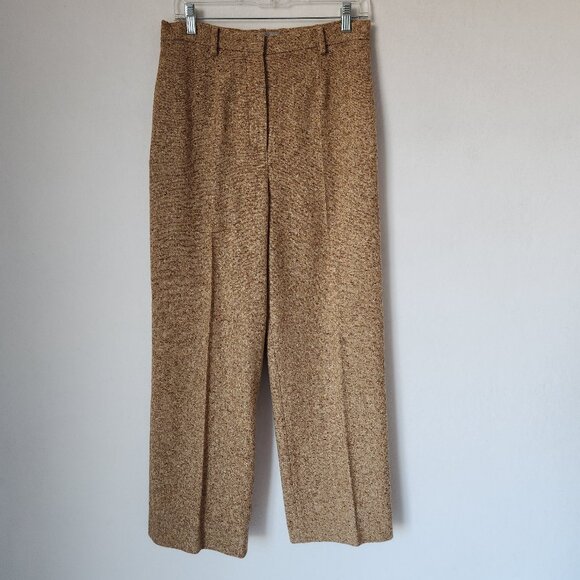 Max Mara Made in Italy Wool Silk Tweed Wide Leg Dress Pants High Rise Brown - Picture 1 of 13
